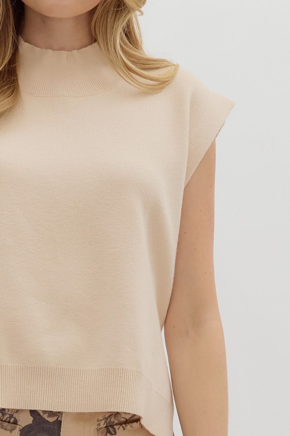 Hi Low Mock Neck Sweater- Oat