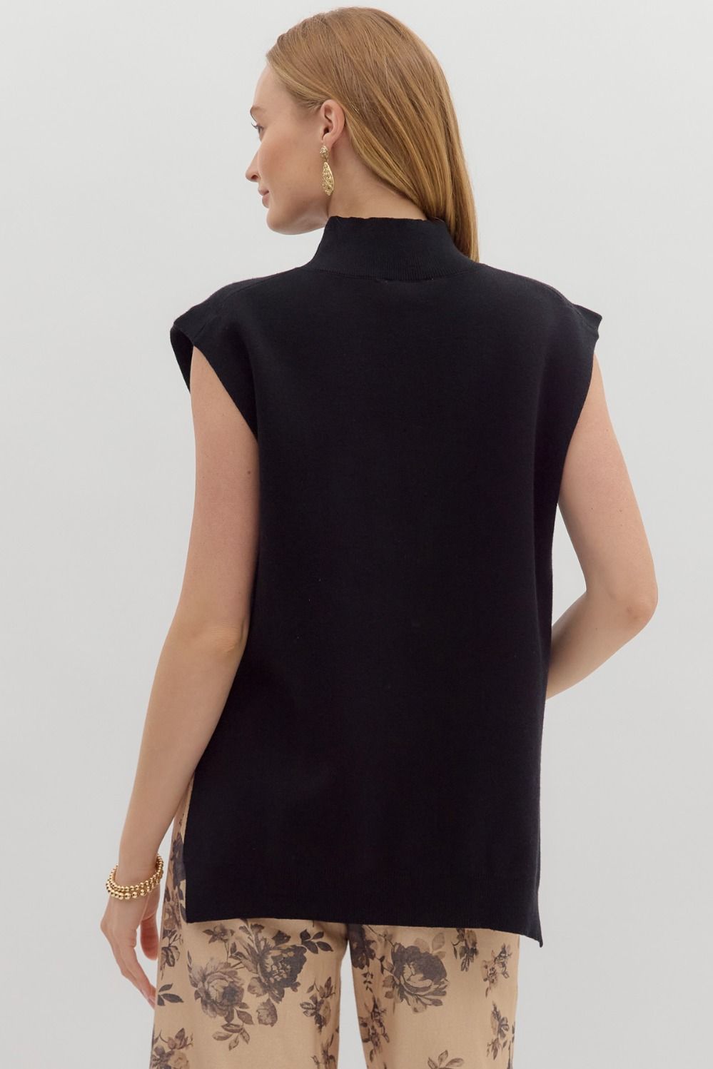 Hi Low Mock Neck Sweater- Black