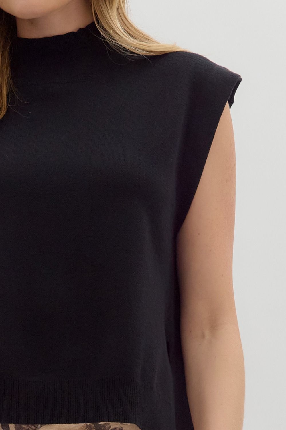 Hi Low Mock Neck Sweater- Black