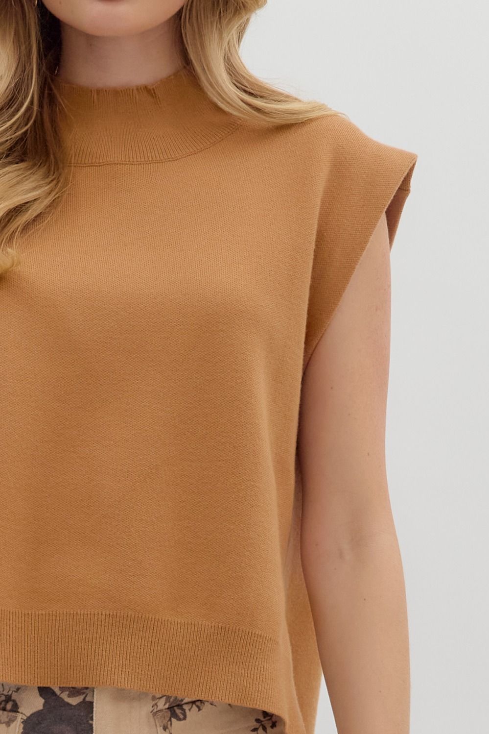 Hi Low Mock Neck Sweater- Camel