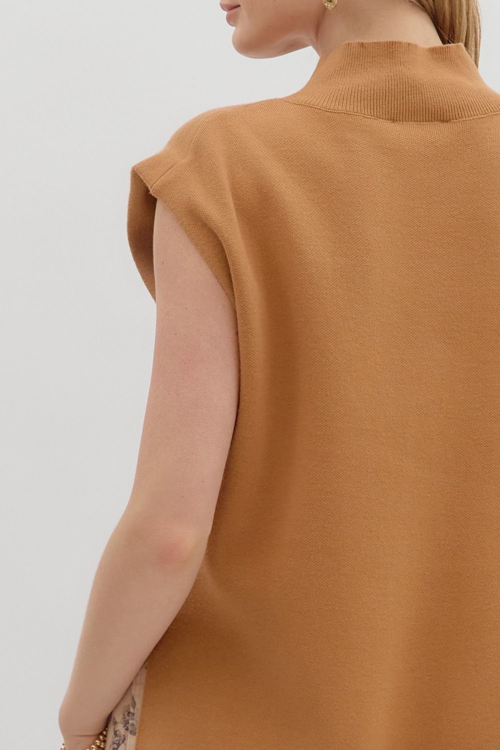 Hi Low Mock Neck Sweater- Camel