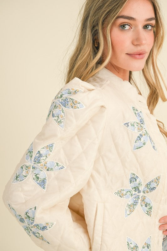 Ivory Quilted Floral Patchwork Jacket