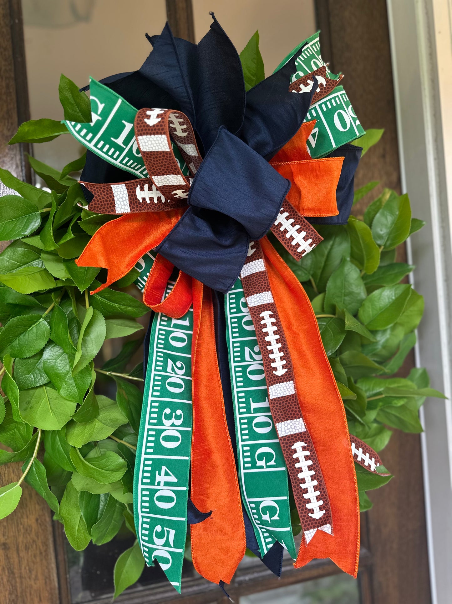 Navy/Orange Football Bow