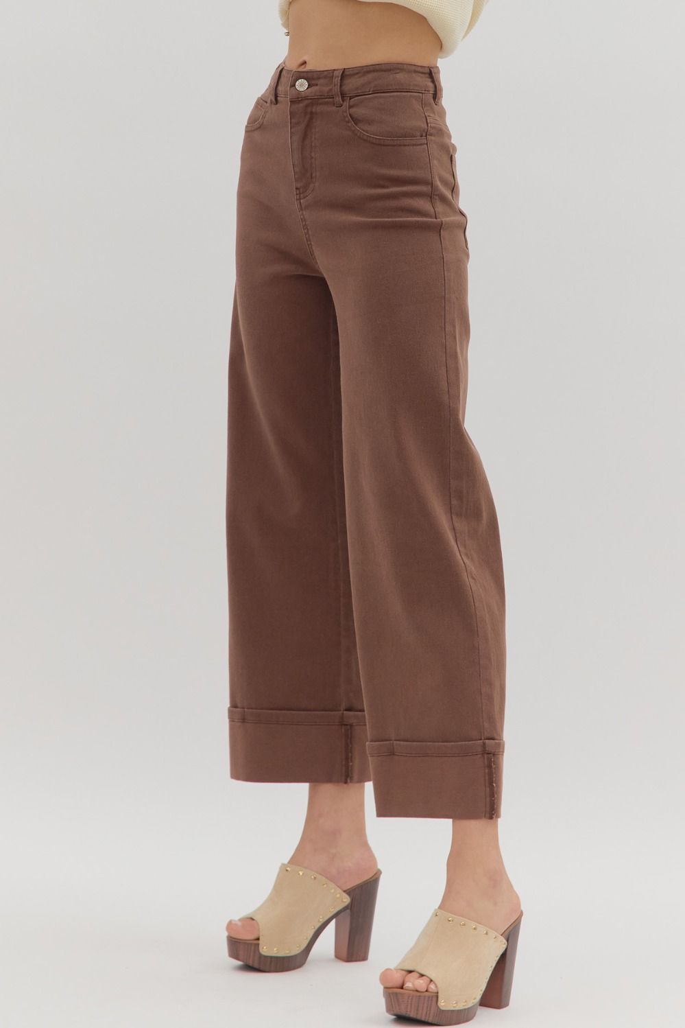 Cuffed Crop Denim- Brown