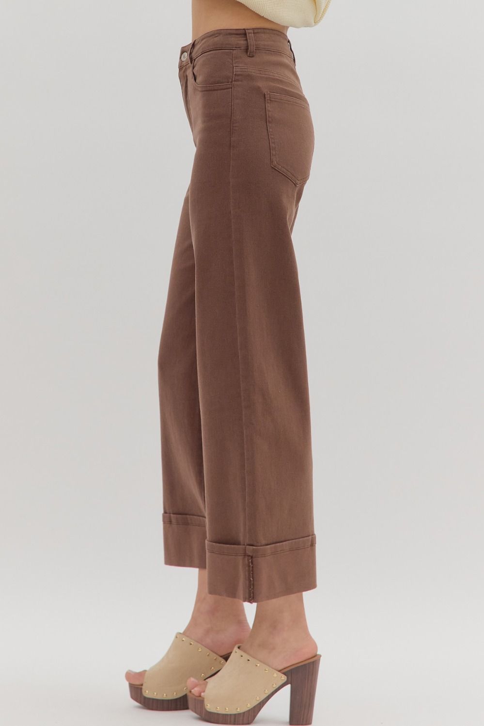 Cuffed Crop Denim- Brown