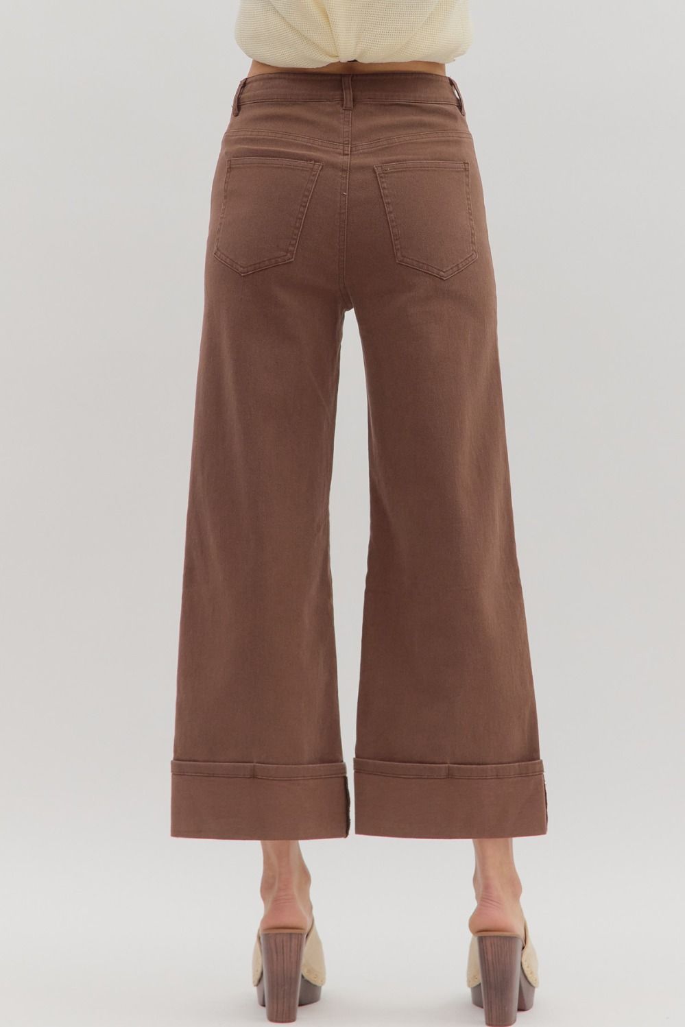 Cuffed Crop Denim- Brown