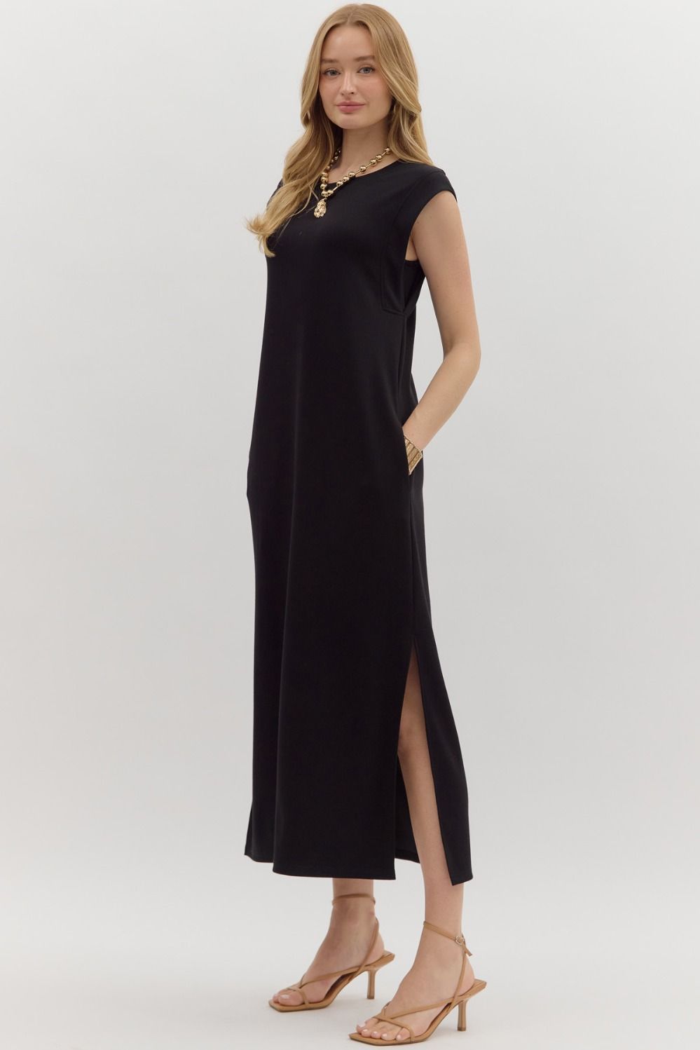 Knit Midi Dress- Black