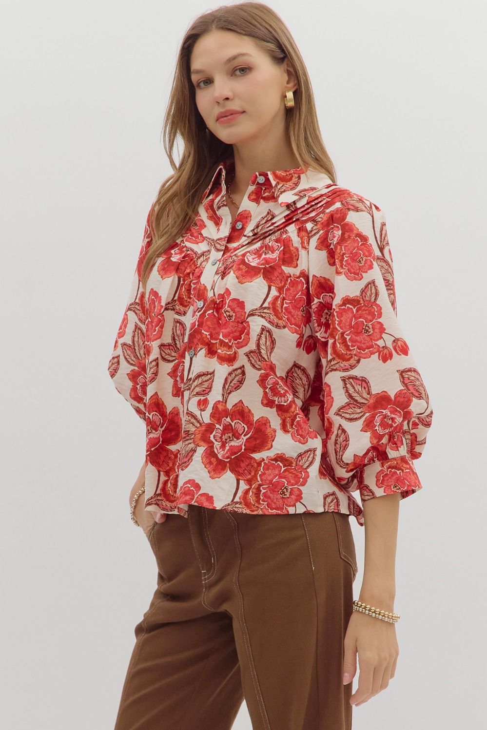 Floral Blouse- Brick