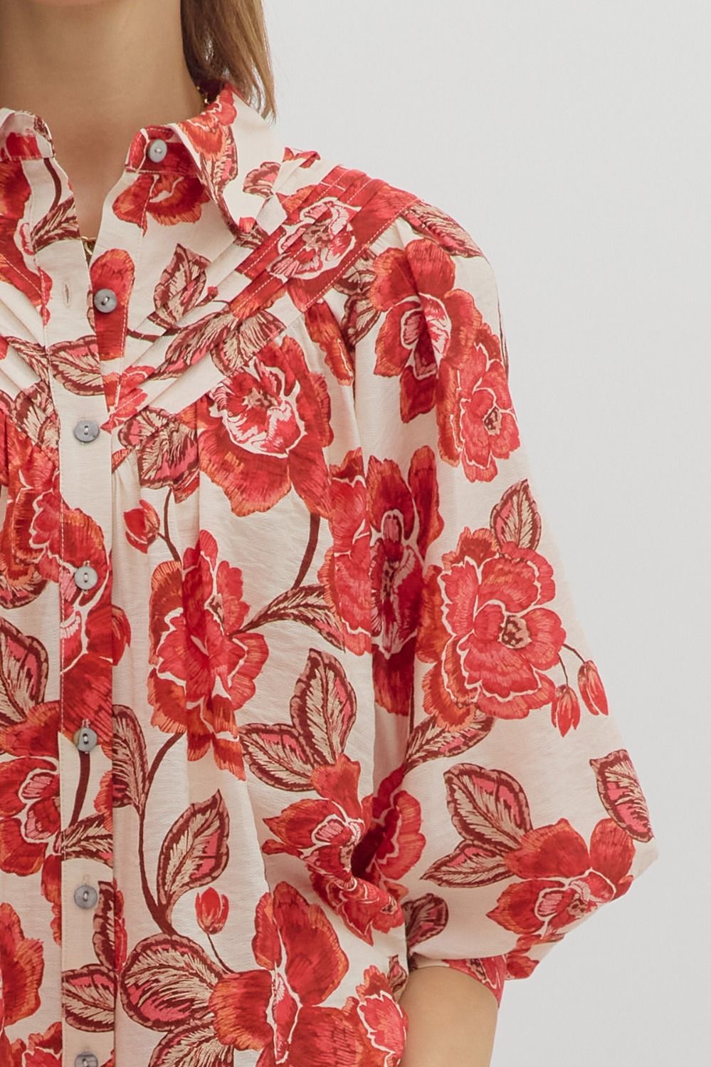 Floral Blouse- Brick