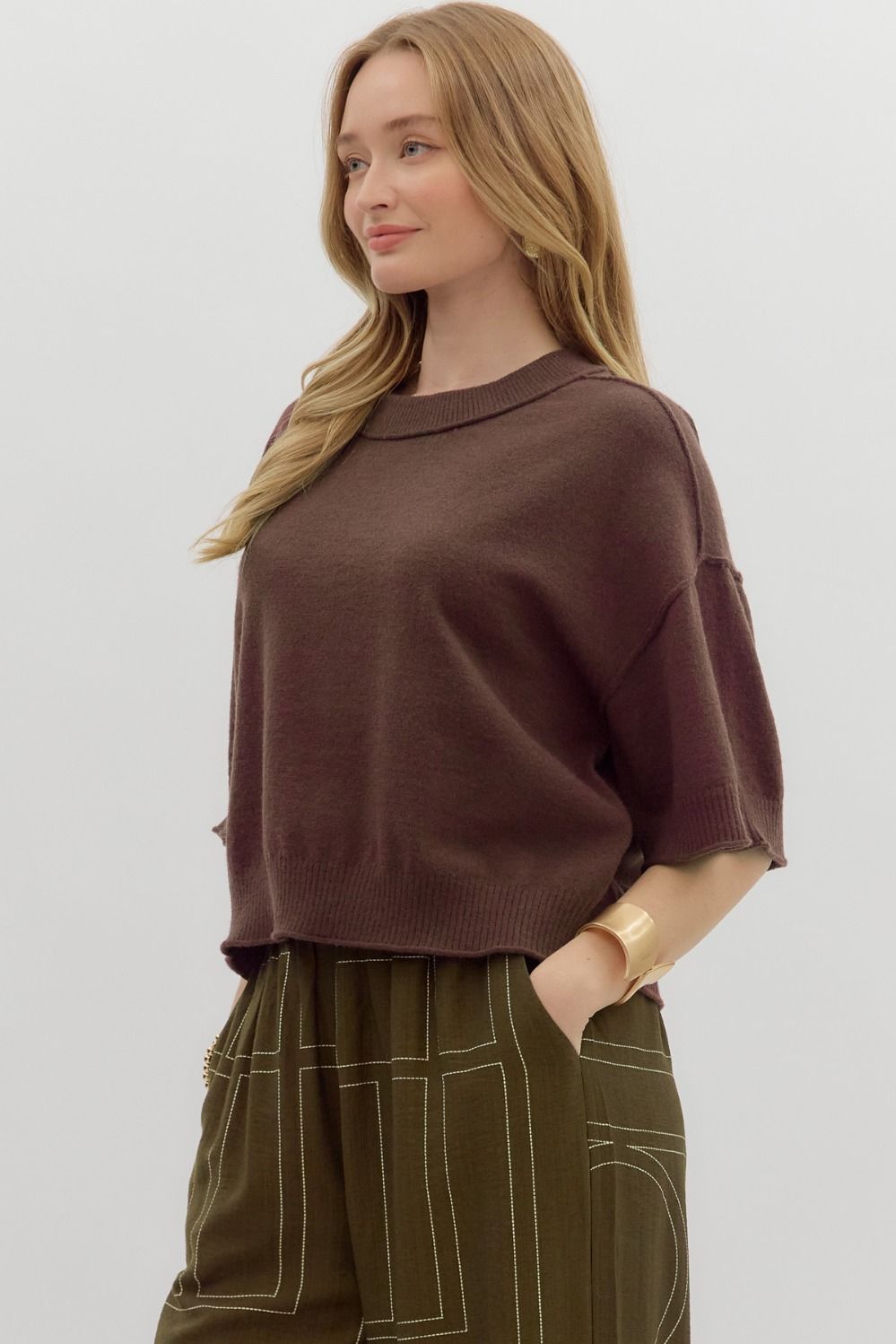 Wide Sleeve Sweater- Brown