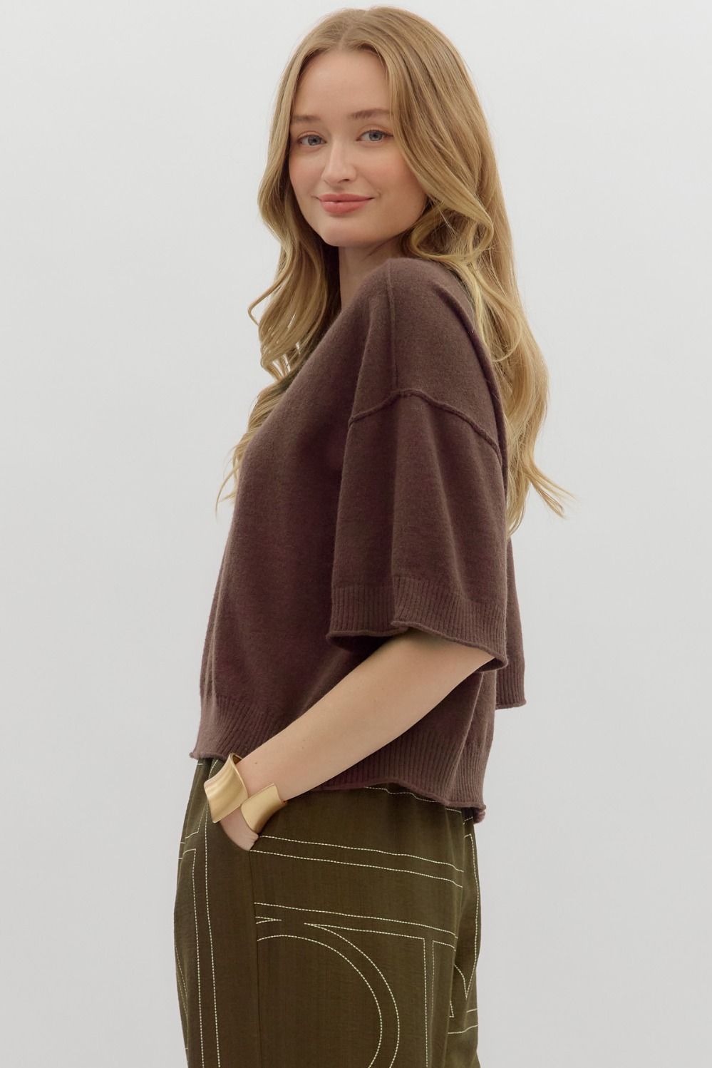 Wide Sleeve Sweater- Brown