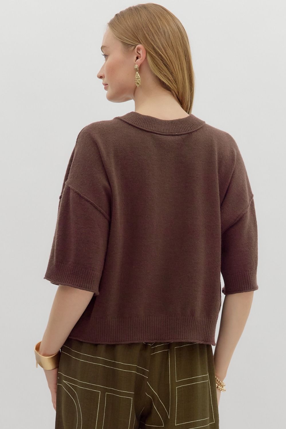 Wide Sleeve Sweater- Brown