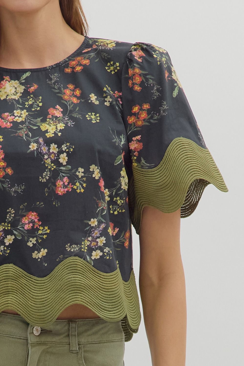 Fall Floral Top- Black