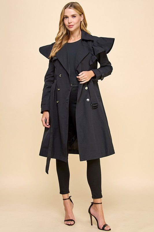 Black Ruffle Trench Coat