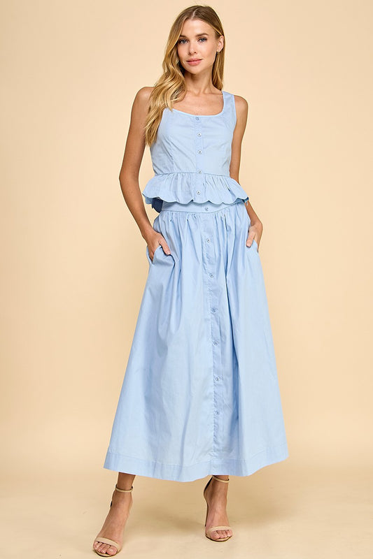 Margo Midi Skirt Set- Light Blue