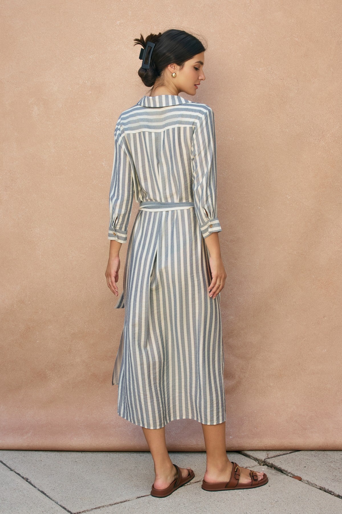 Saltwater Stripe Belted Maxi Shirt Dress