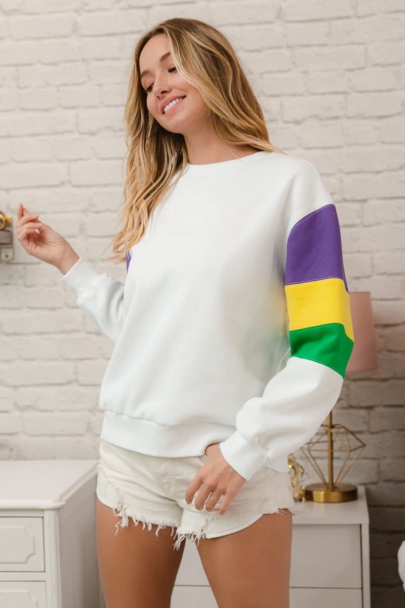 Mardi Gras Block Sleeve Sweatshirt