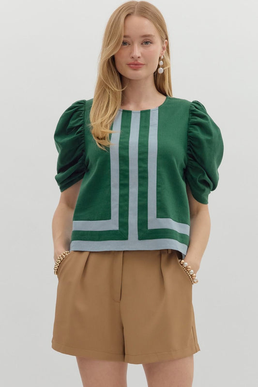 Contrast Border Top- Hunter Green/Blue
