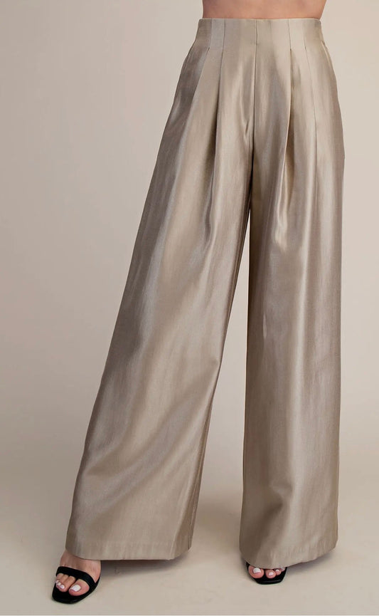 High Waist Wide Pants- Champagne