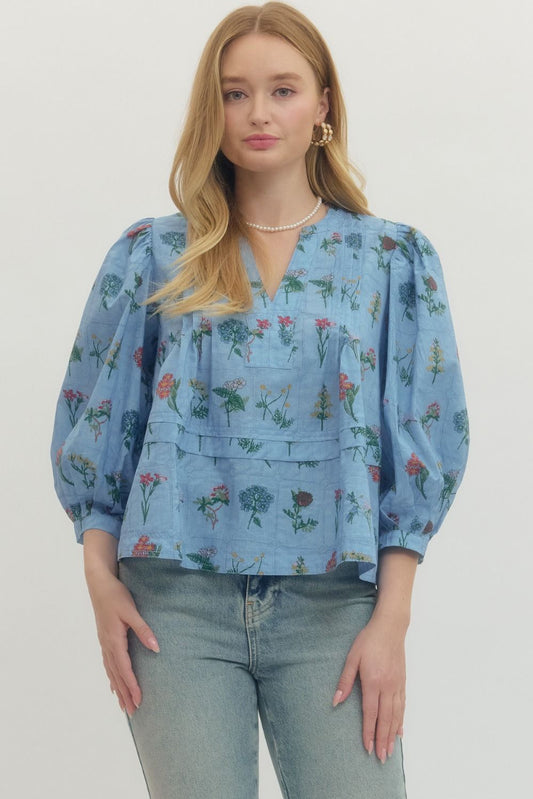 Floral Top - Chambray