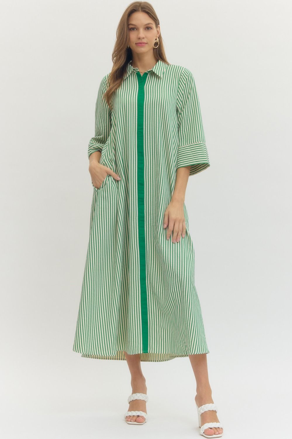 Amanda Dress- Green Stripe