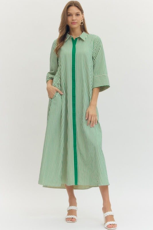 Amanda Dress- Green Stripe