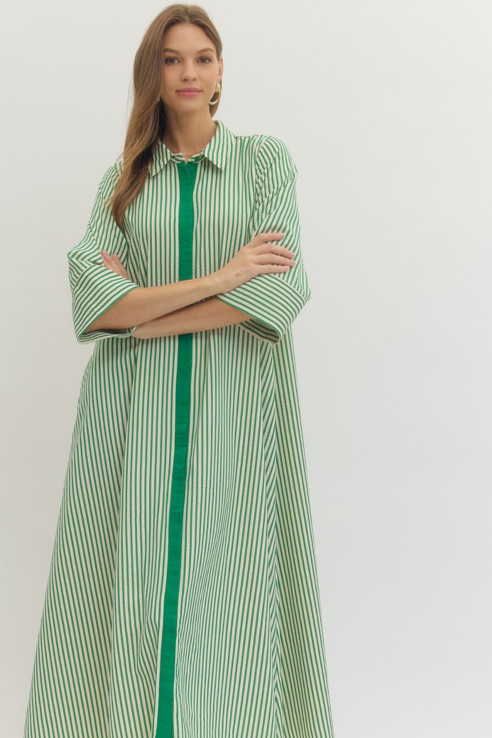 Amanda Dress- Green Stripe