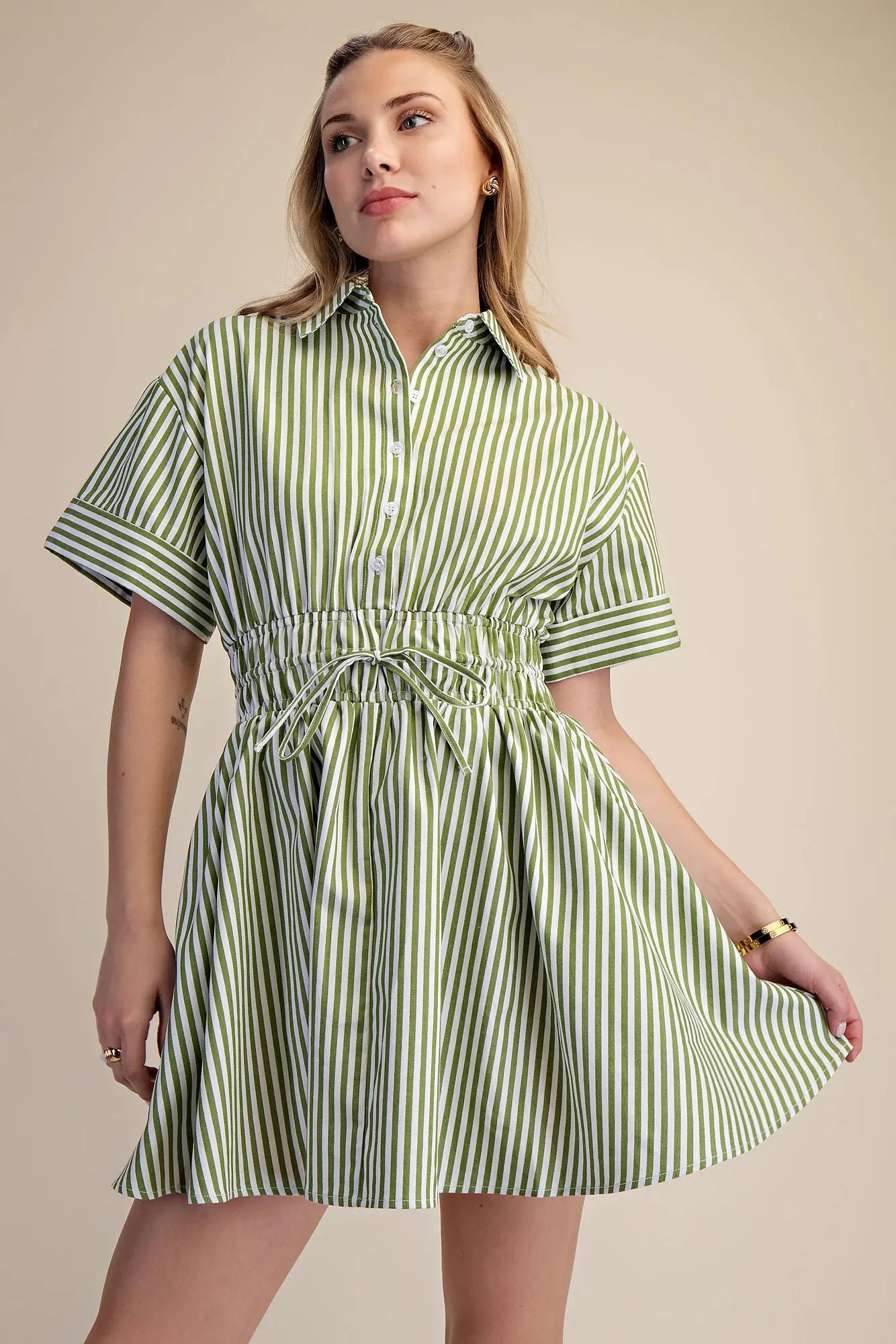 Elsie Dress- Green Stripe