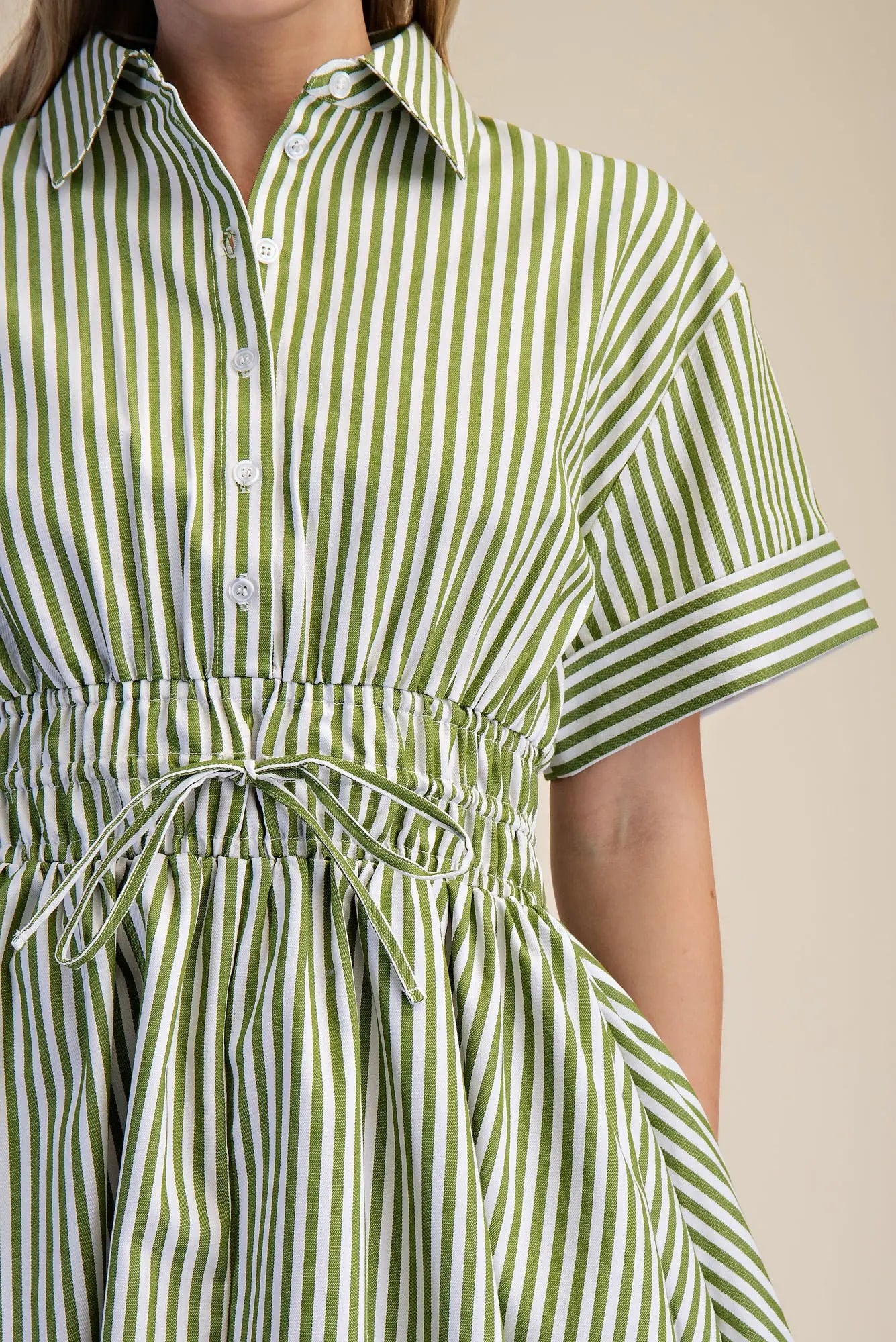 Elsie Dress- Green Stripe