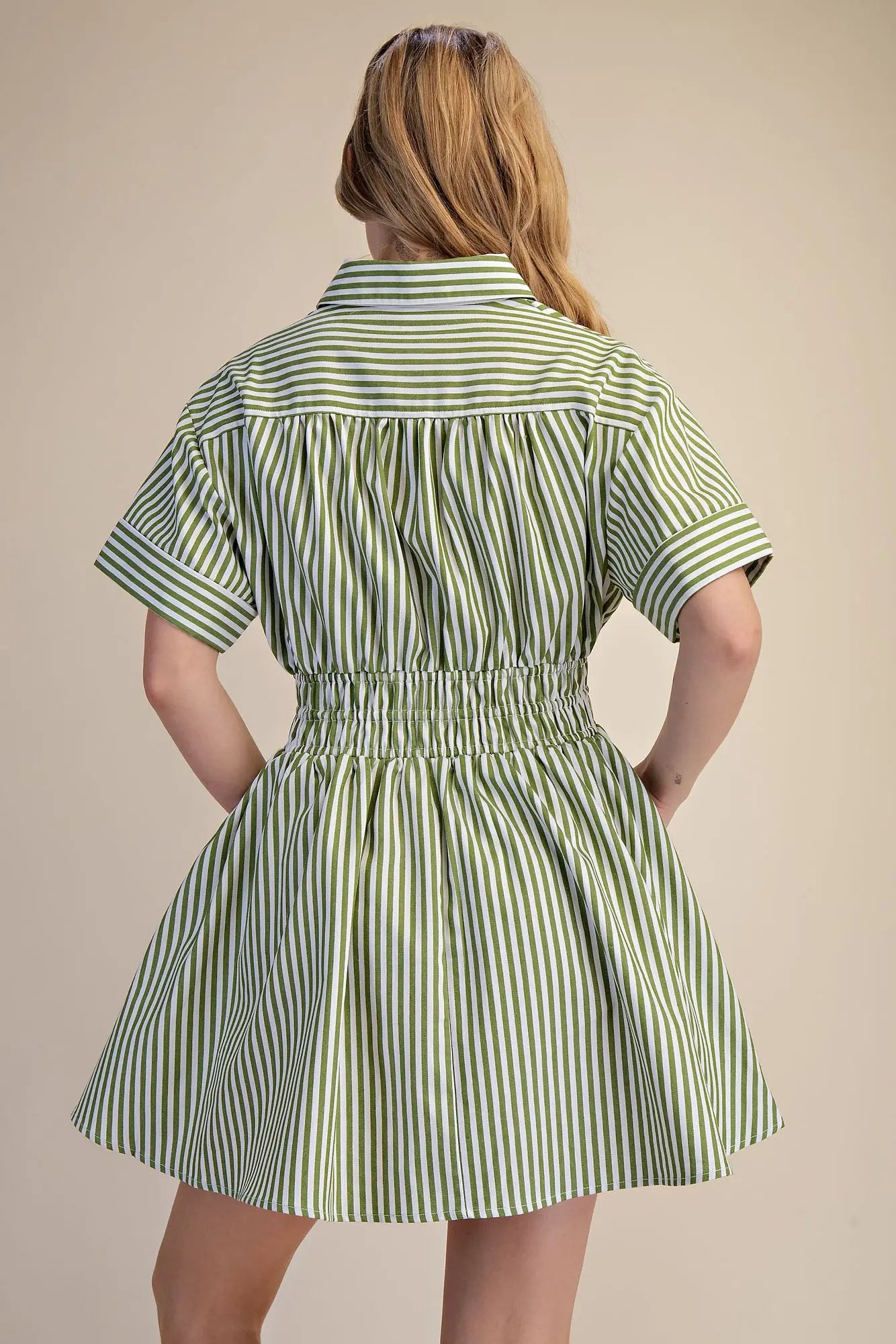 Elsie Dress- Green Stripe