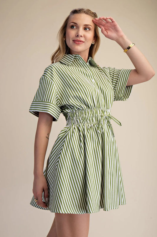 Elsie Dress- Green Stripe