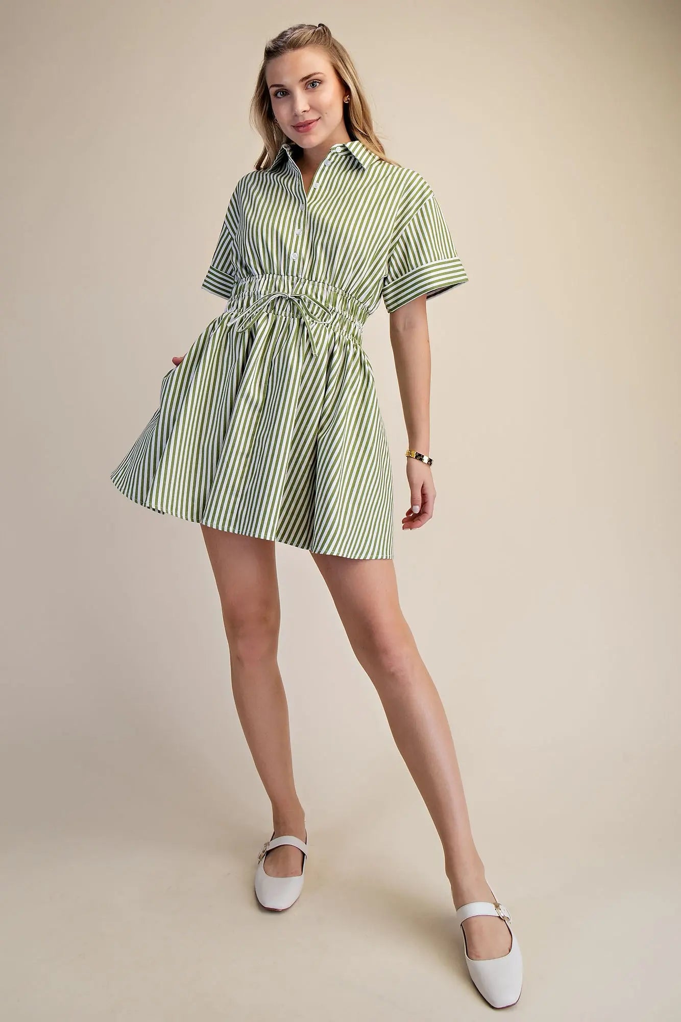 Elsie Dress- Green Stripe