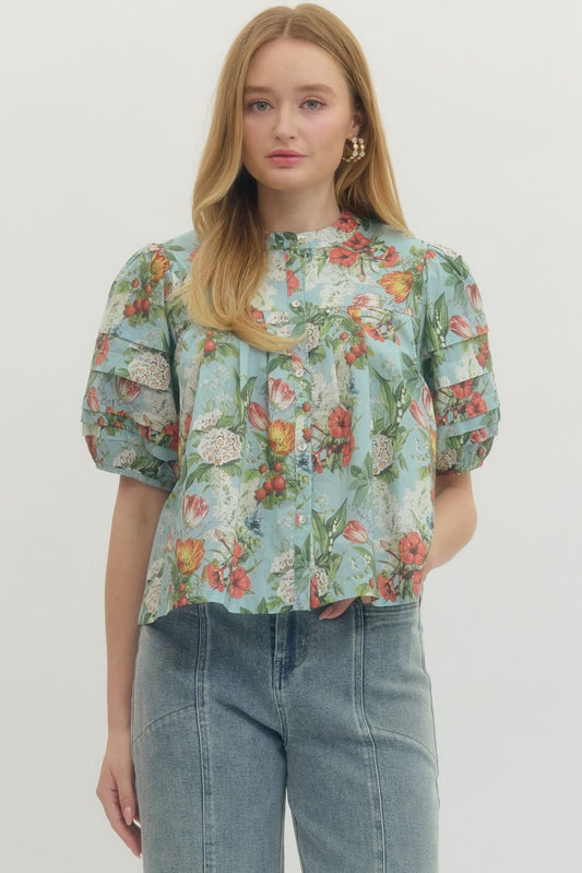floral top- blue