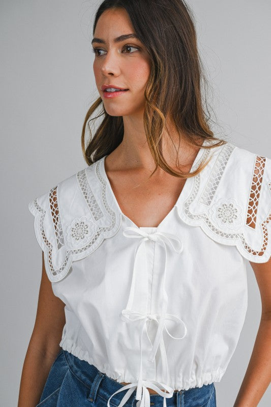 Embroidered Scallop Top- off white