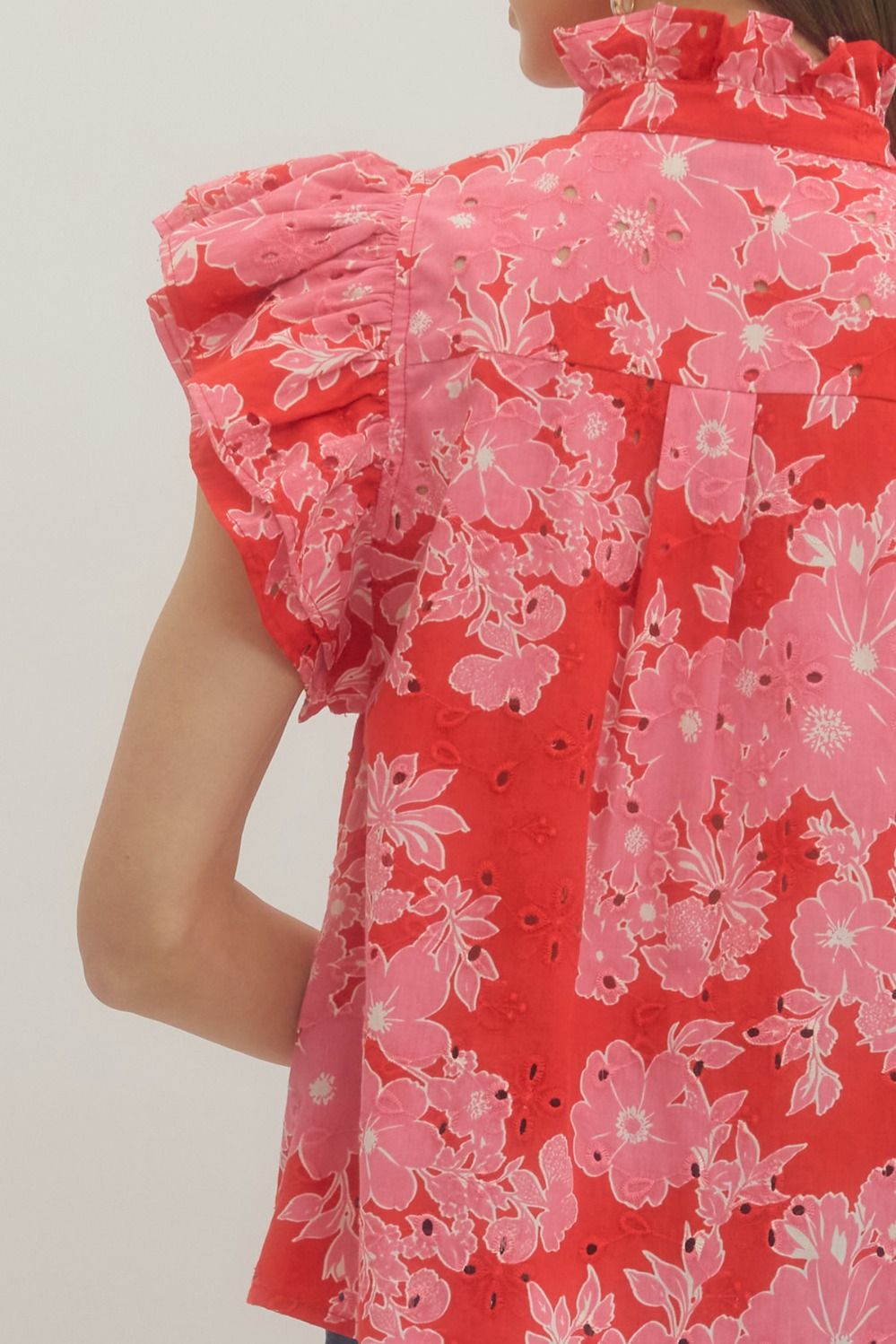 Floral print ruffle flutter sleeve top