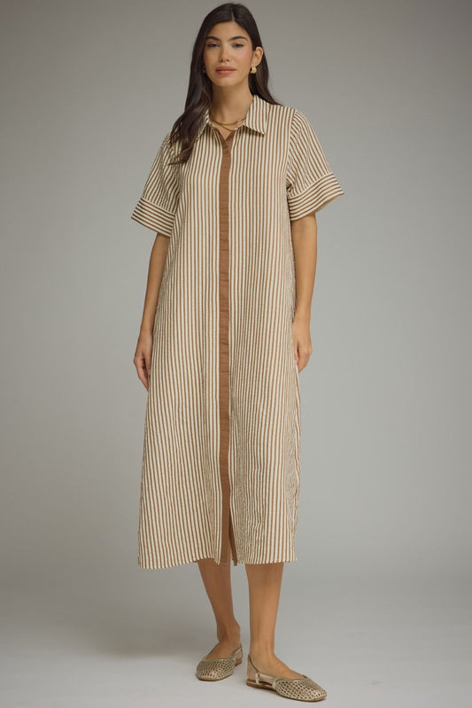 Cora Stripe Midi Dress- Camel
