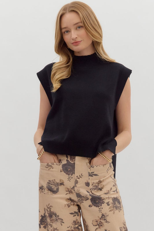 Hi Low Mock Neck Sweater- Black