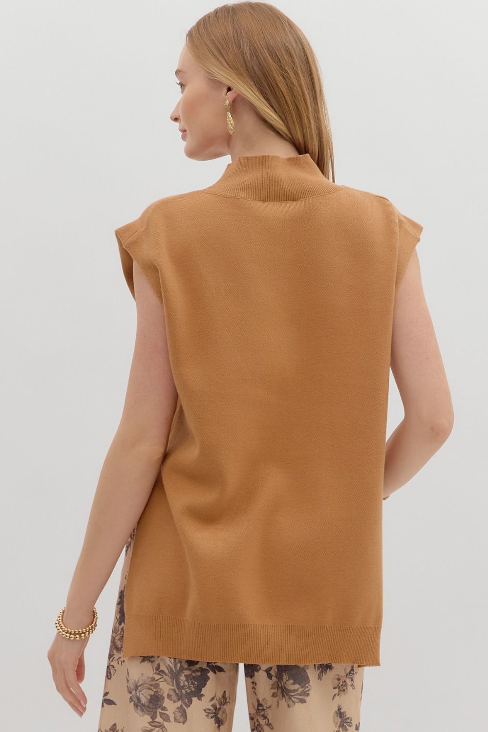 Hi Low Mock Neck Sweater- Camel