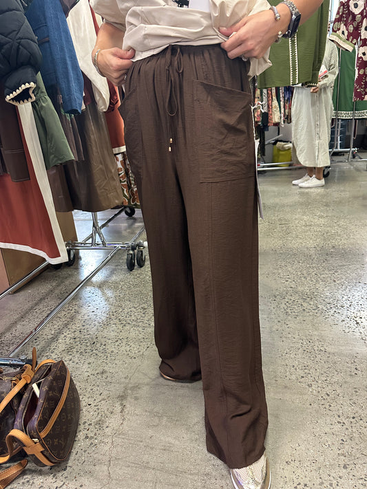 Wide Leg Relaxed Pant - Brown