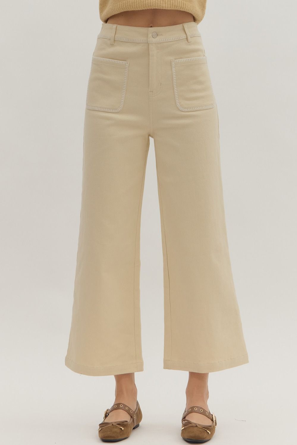 Whipstitch Pocket Pant- Ecru