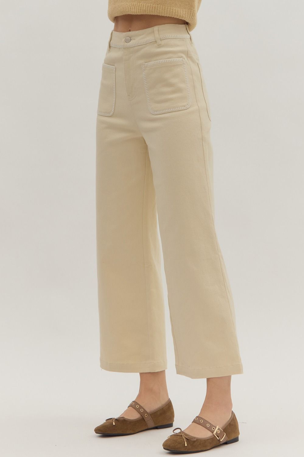 Whipstitch Pocket Pant- Ecru