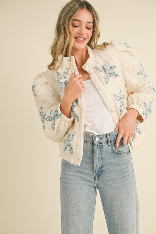 Ivory Quilted Floral Patchwork Jacket