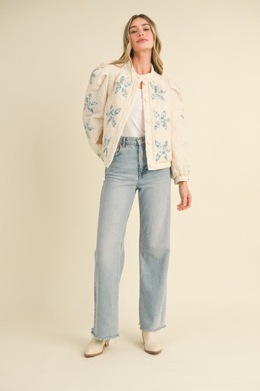 Ivory Quilted Floral Patchwork Jacket