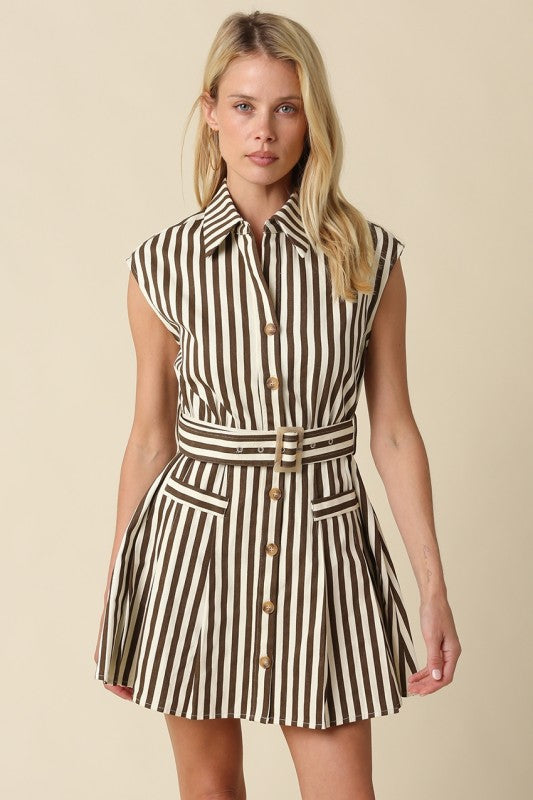 Mia Striped Belted Mini Dress