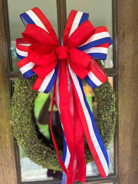Thick Stripe Layered Bow- blue or red accent ribbon