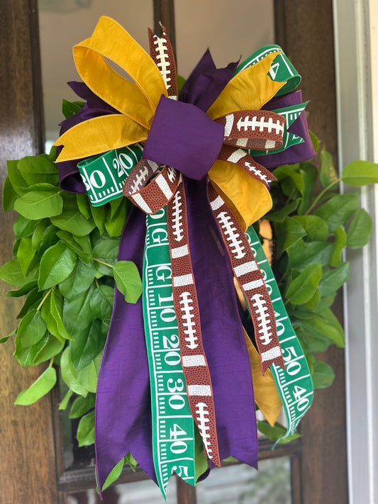 Purple/Gold Football Bow