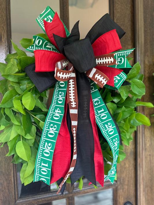 Black/Red Football Bow