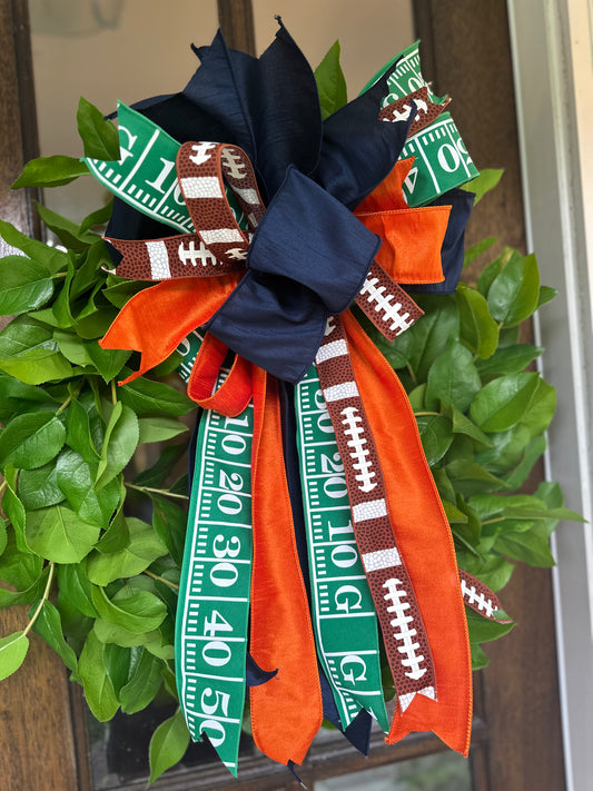 Navy/Orange Football Bow