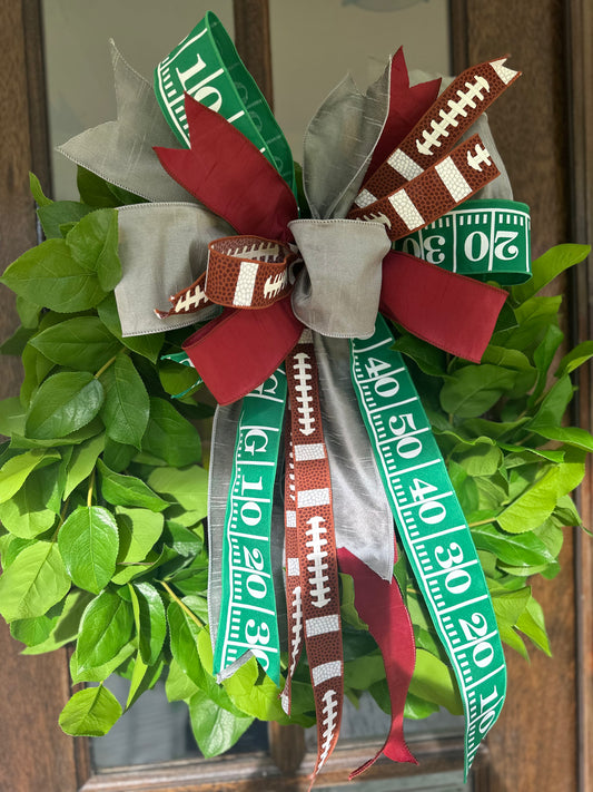Crimson/Silver Football Bow