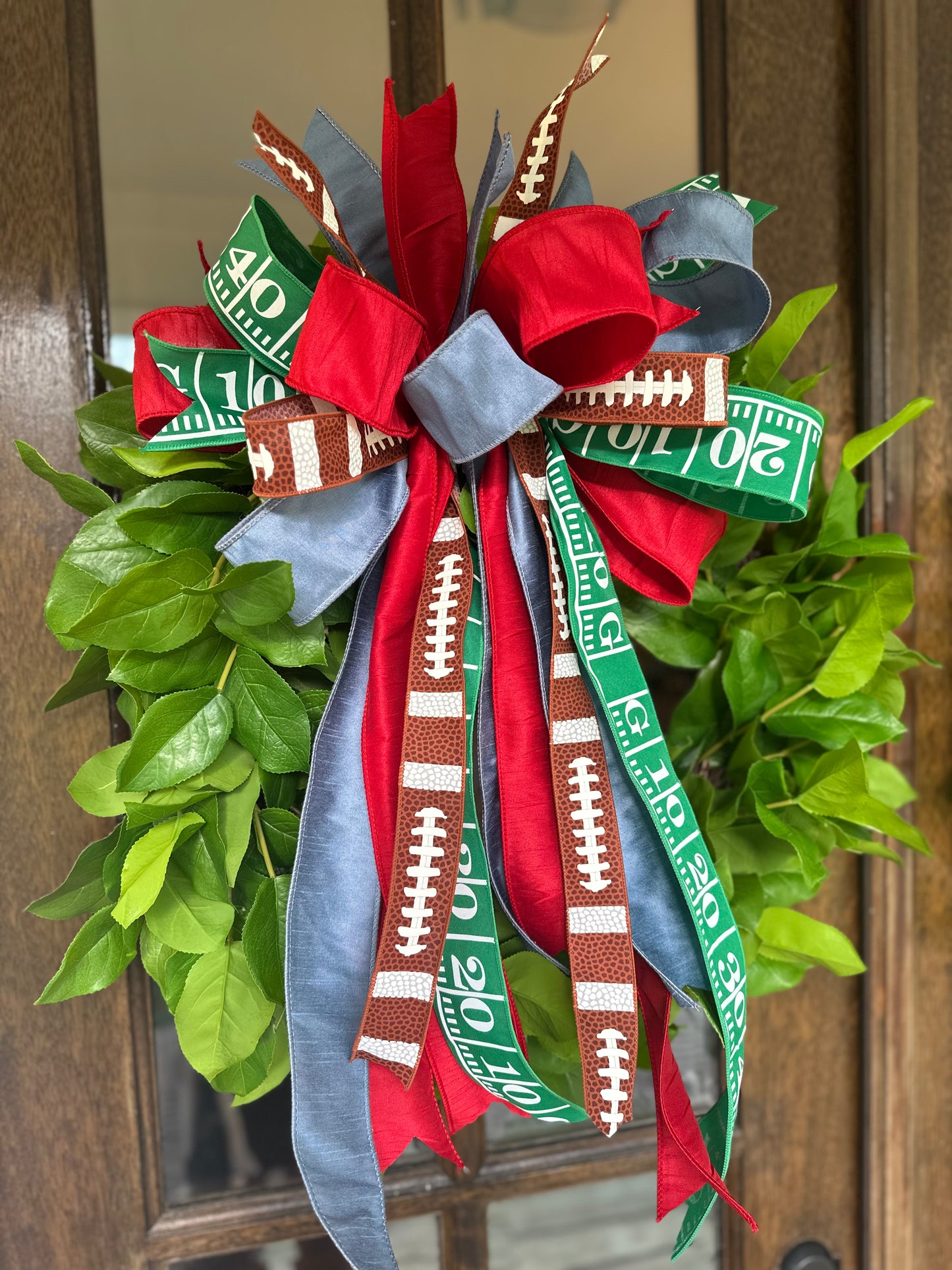 Powder Blue/ Red Football Bow
